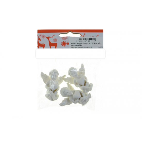 Figura angyal poly 3,8*2,5*4cm s/3 szívvel fehér