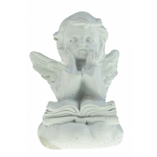 Figura angyal poly 6,8cm könyvvel fehér