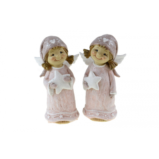 Figura angyal poly csillaggal 7*5*14cm 2féle rózsaszín