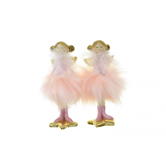 Figura angyal poly/textil 7*5*15.5 2féle rózsaszín