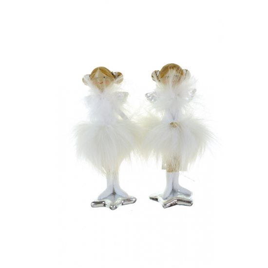 Figura angyal poly/textil 7*5*15,5cm 2féle fehér