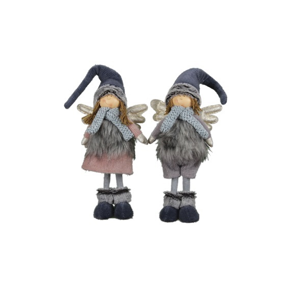 Figura angyal textil álló 56cm sapkában rózsaszín/szürke