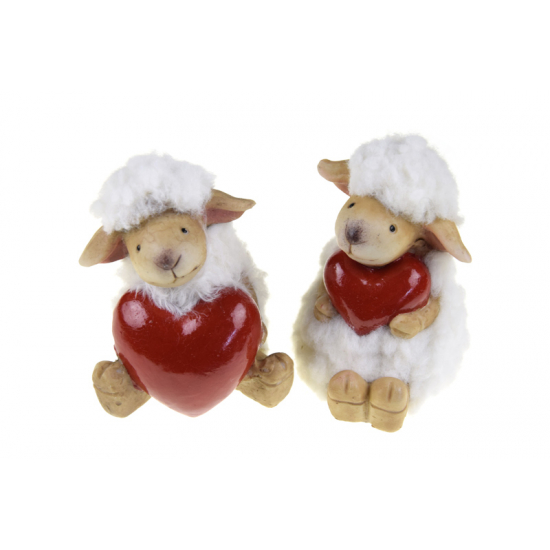 Figura bárány poly szívvel 6.5*6*8cm 2féle fehér