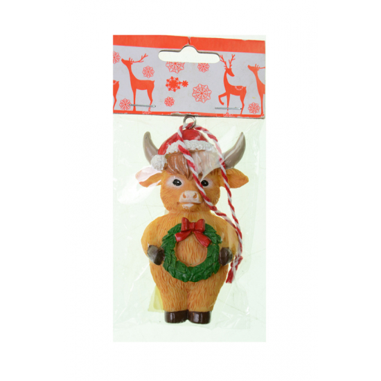 Figura bika poly koszorúval 9,4cm barna