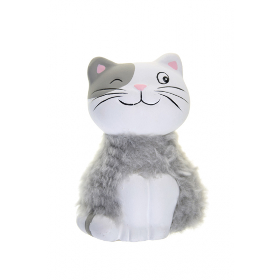 Figura cica terrakotta 7.5*6*10cm szürke/fehér