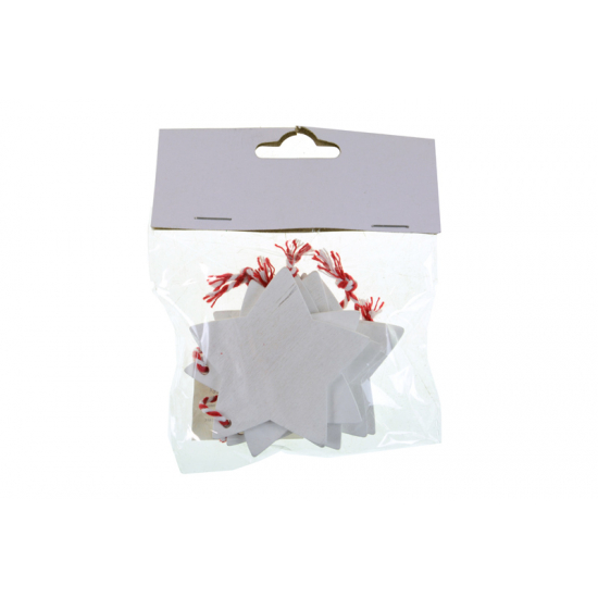 Figura csillag fa 6cm s/6 akasztós fehér