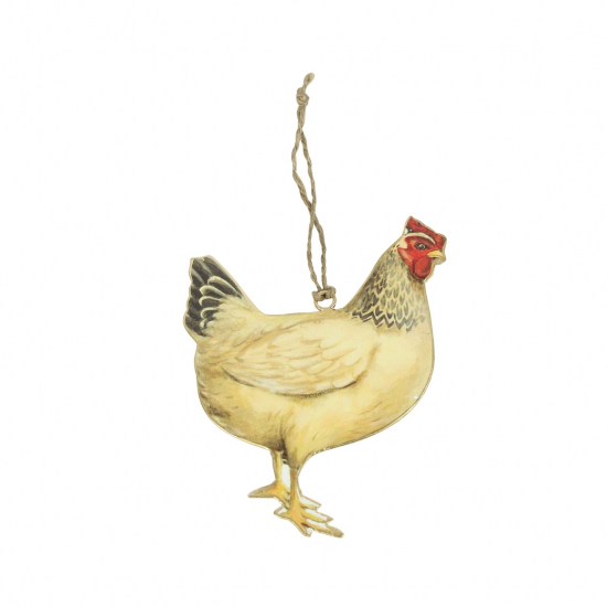 Figura csirke fém 10cm akasztós fehér