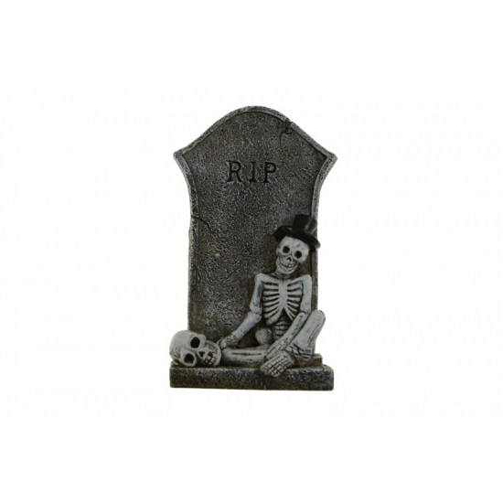 Figura csontváz poly kalapos 7,4*3,4*12,5cm sirkővel szürke