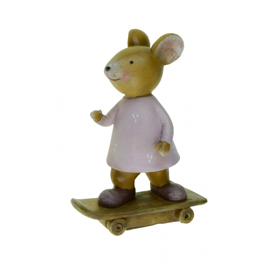 Figura egér poly 12*6*17.5cm gördeszkás rózsaszín