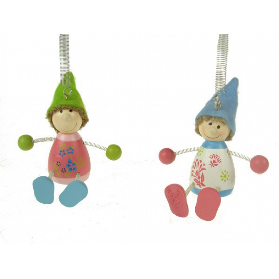 Figura fiú/lány fa ülő 7cm rugós több szín
