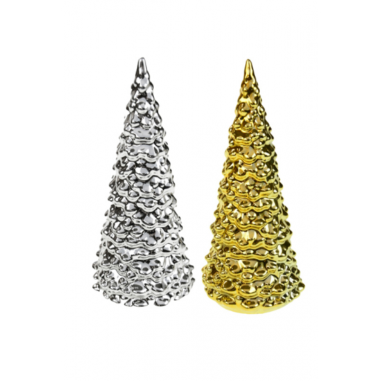 Figura fenyőfa kerámia 20cm arany/ezüst