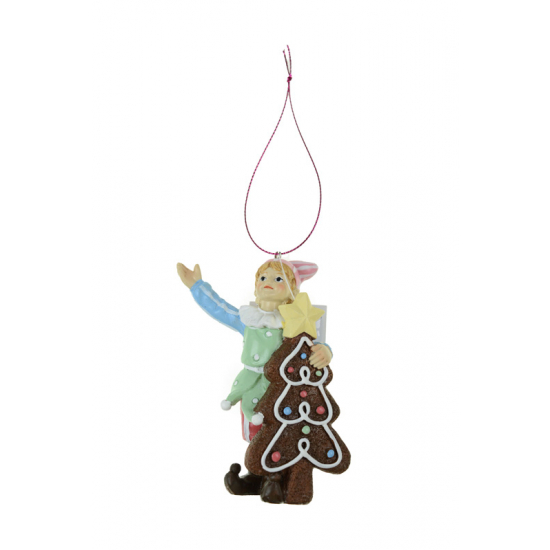 Figura Elf fiú poly mézeskaláccsal 8*4*10,5cm akasztós színes
