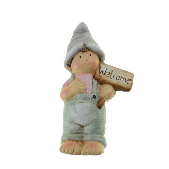 Figura fiú kerámia welcome 6.5*4.5*12cm szürke/zöld