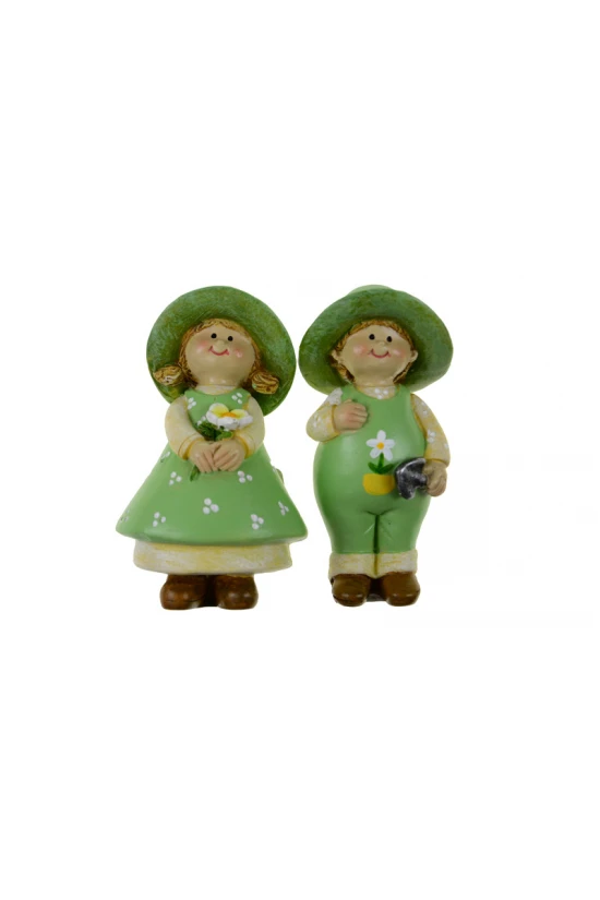 Figura fiú/lány 5.5*4*11cm kertész ruhábán zöld