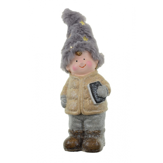 Figura fiú terracotta sapkás H17,5 szürke
