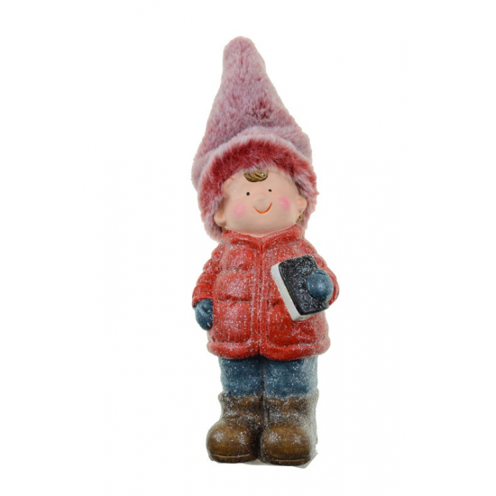 Figura fiú terracotta sapkás H20 rózsaszín