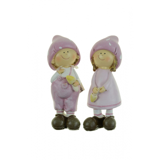 Figura fiú/lány poly gombasapkás 4,5*4*10,5cm lila