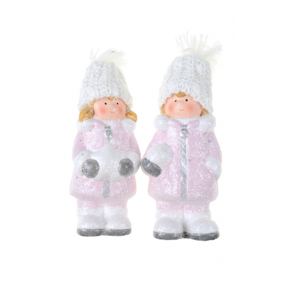 Figura fiú/lány kerámia álló 6,5*6*16cm rózsaszín
