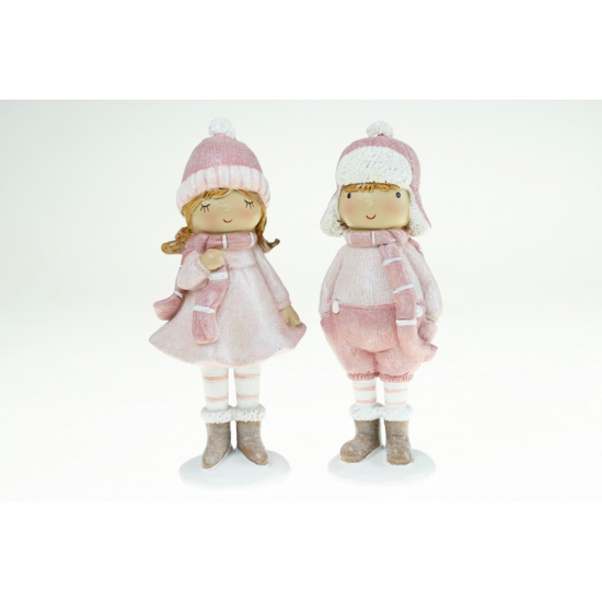 Figura fiú/lány poly 14cm téli ruhás 2féle rózsaszín