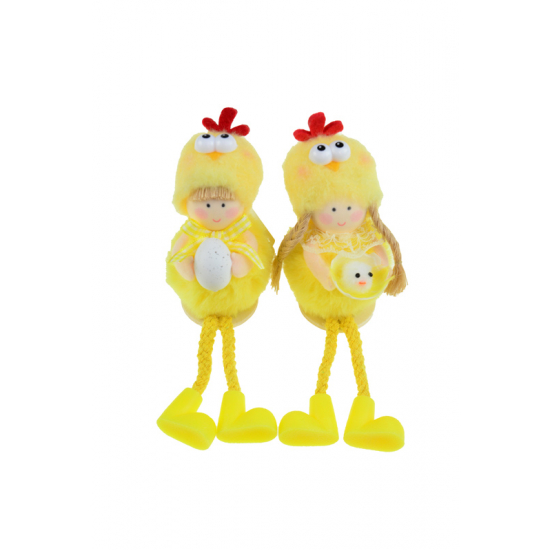 Figura fiú/lány poly 17cm csibejelmezes lógólábú sárga