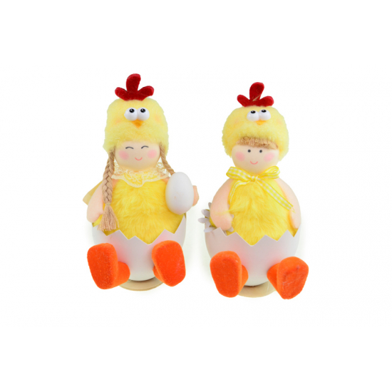 Figura fiú/lány poly 17cm csibejelmezes + tojáshéj sárga