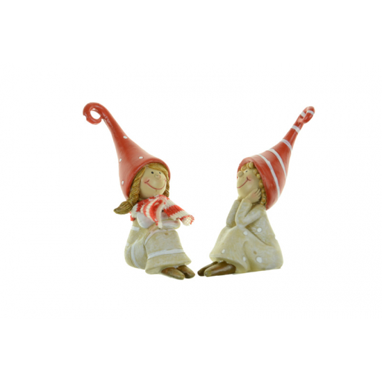 Figura fiú/lány poly manósapkában 3.5*5.5*10cm szürke/piros