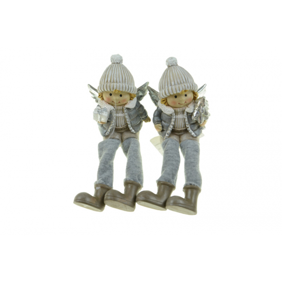 Figura fiú/lány poly lógólábú 6*4*14cm szürke/ezüst