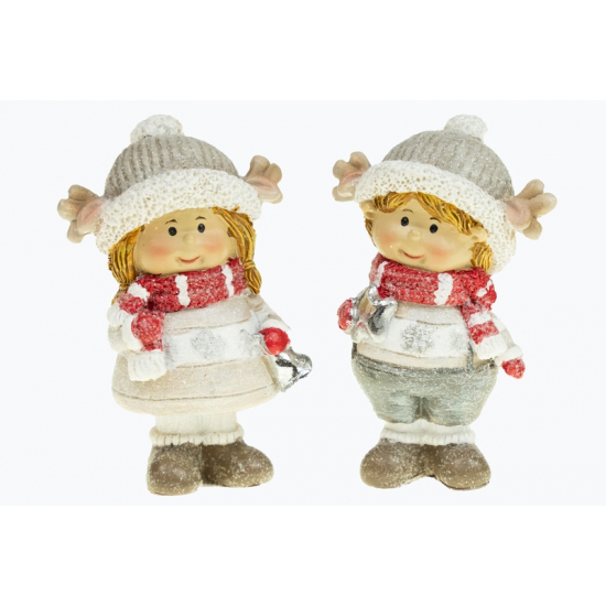 Figura fiú/lány poly 6cm agancsos sapkában 2féle piros