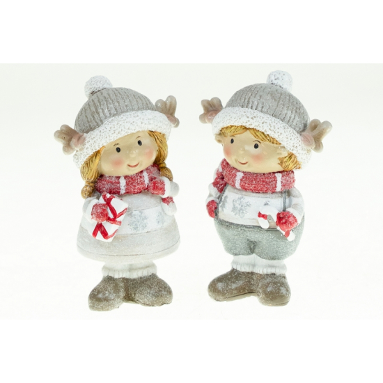 Figura fiú/lány poly 8cm agancsos sapkában 2féle piros