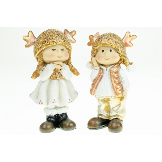 Figura fiú/lány poly 9cm agancsos sapkában 2féle arany