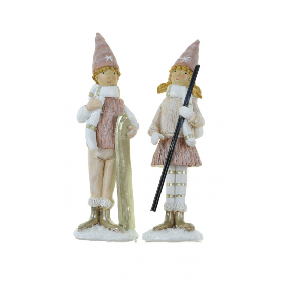 Figura fiú/lány poly/textil 4.5*3*14.5cm rózsaszín