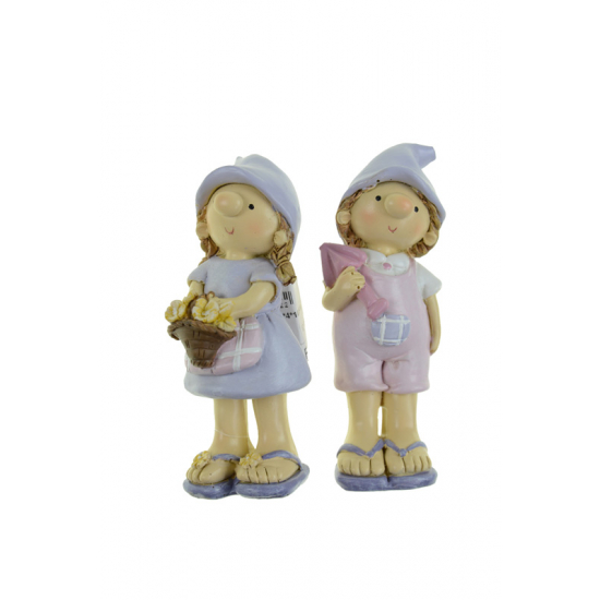 Figura fiú/lány poly sapkás 4,5*4*10,5cm virággal lila