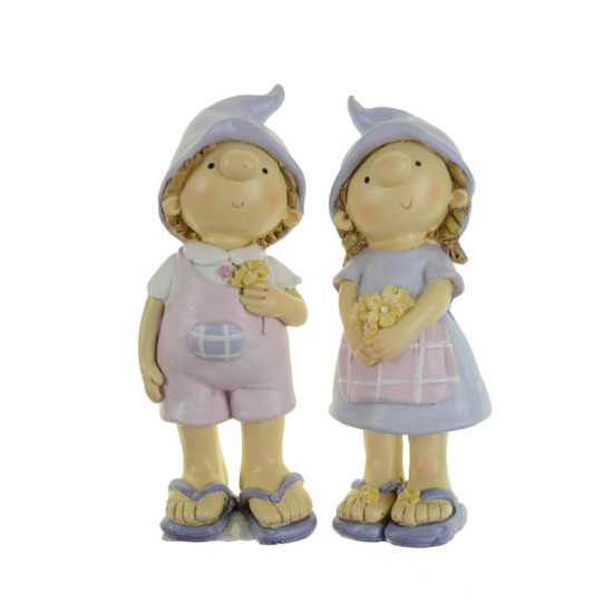 Figura fiú/lány poly sapkás 6*6*15,5cm virággal lila