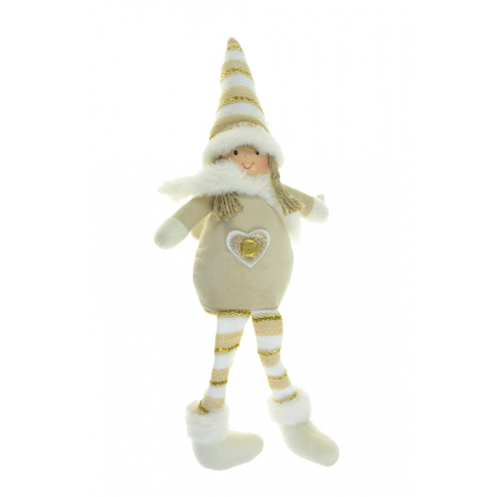 Figura fiú/lány textil lógólábú 15*7*45cm LED-es, csíkos barna/fehér
