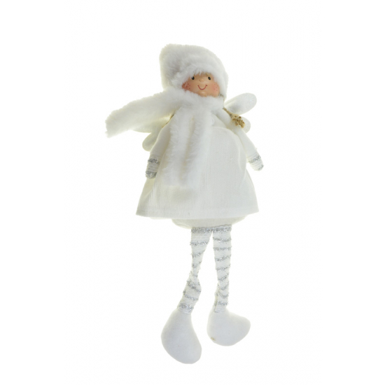 Figura fiú/lány textil lógólábú 16*10*42cm szürke/fehér