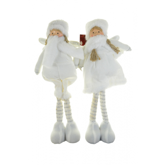 Figura fiú/lány textil álló 20*13*48cm fehér/ezüst