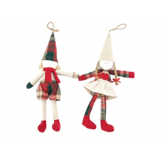 Figura fiú/lány textil 32CM hosszú süveges 2féle fehér/piros/zöld