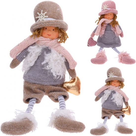 Figura fiú/lány textil lógó lábú 43cm szürke