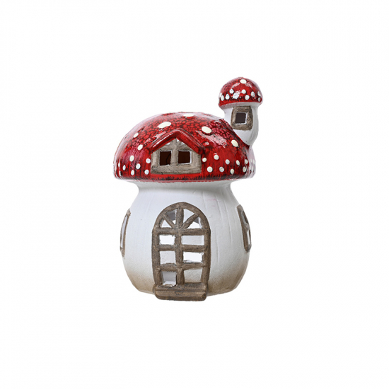 Figura gomba terrakotta 21cm piros/fehér