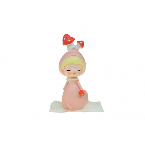 Figura gombajelmezes kislány poly 4*2,5*7cm púder