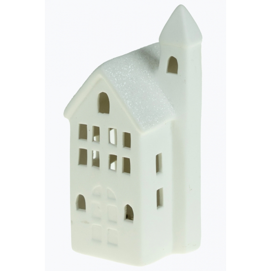 Figura ház porcelán 6.7*6.6*14.9cm LED-es emeletes fehér