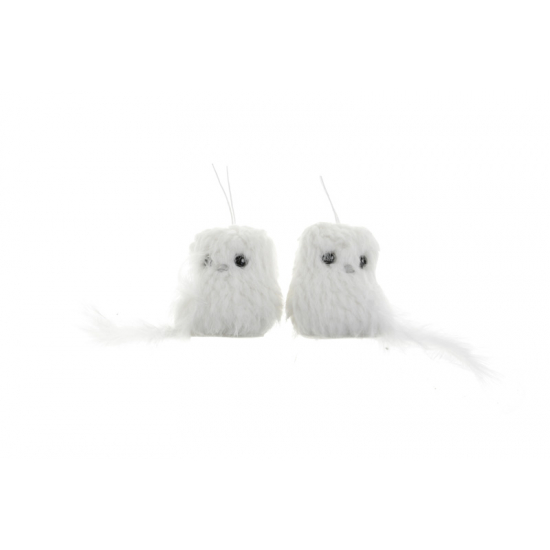Figura hóbagoly textil akasztós 6cm 2féle fehér