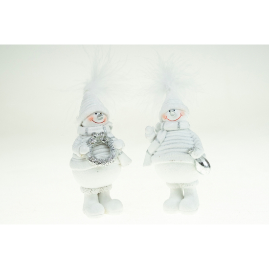 Figura hóember poly 10,5cm ruhában 2féle fehér