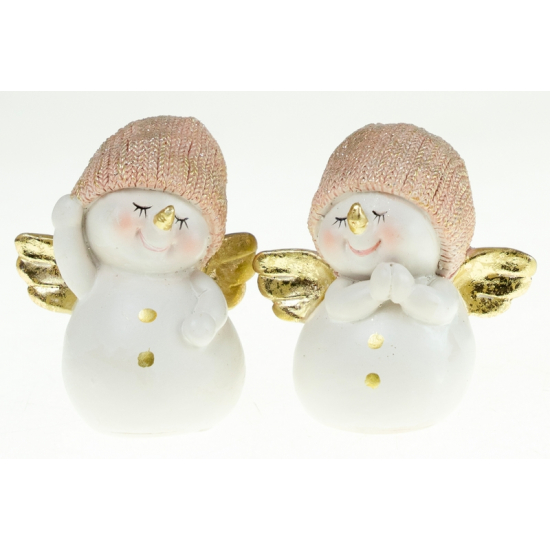 Figura hóember poly 7,5cm arany szárnyakkal 2féle fehér