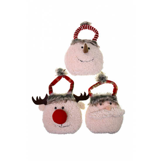 Figura hóember/mikulás/szarvas textil 29cm akasztós bézs