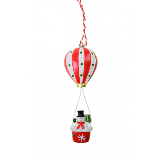 Figura hőlégballon poly 11,4cm hóemberrel fehér/piros