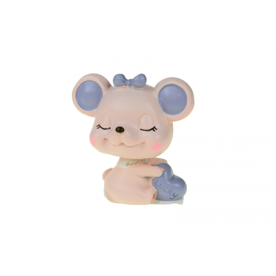 Figura kisegér poly mozgó fejjel 7*5*8cm Lucky rózsaszín