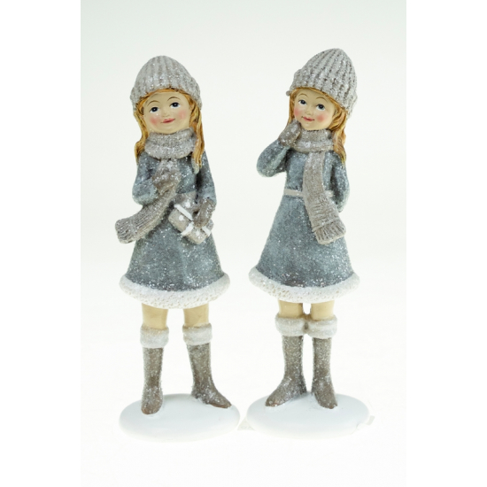 Figura kislány poly 14cm kötött ruhás 2féle szürke