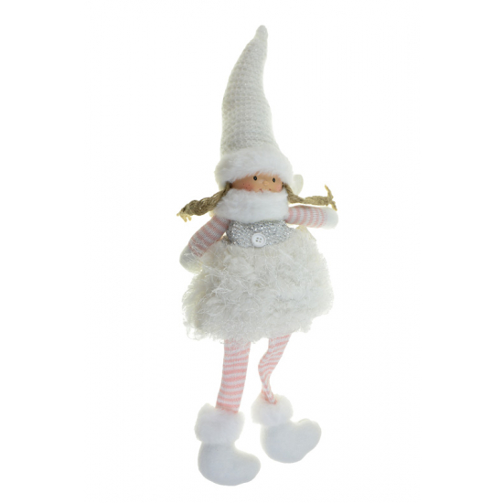 Figura kislány textil lógólábú 19*15*50cm fehér/ezüst