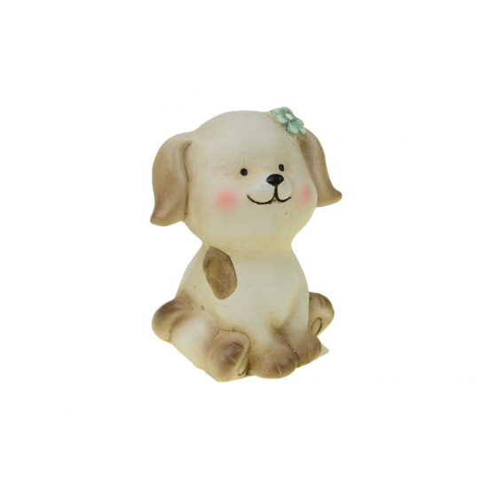 Figura kutya kerámia 7.5*6*9.5cm virággal kék